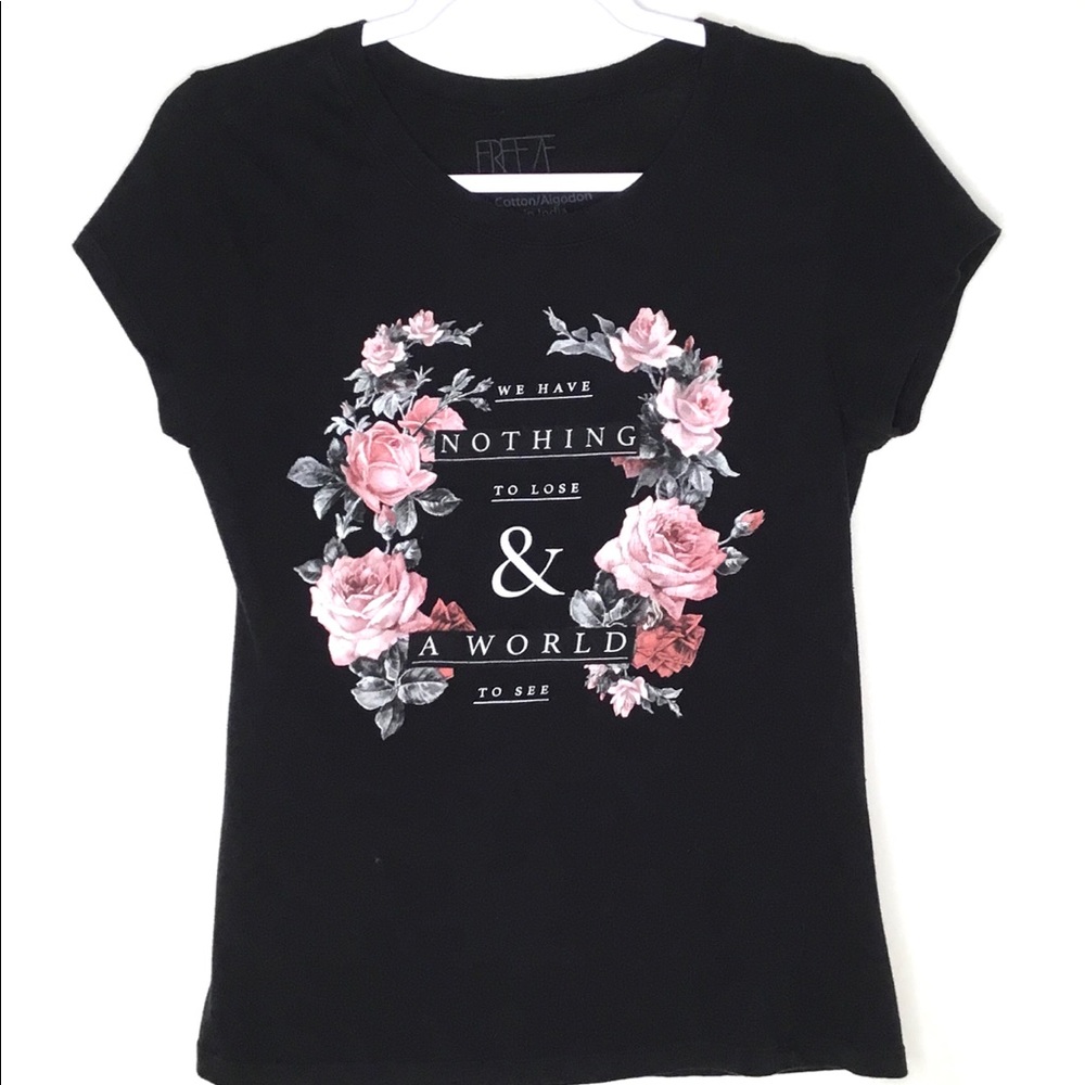 💎Freeze Girls Junior Black Rose Motivational Graphic Tee Size XL